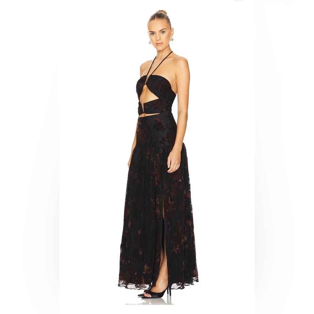 Revolve Line & Dot Roselyn Cutout Halter Maxi Dress Chocolate Multi Medium NWT